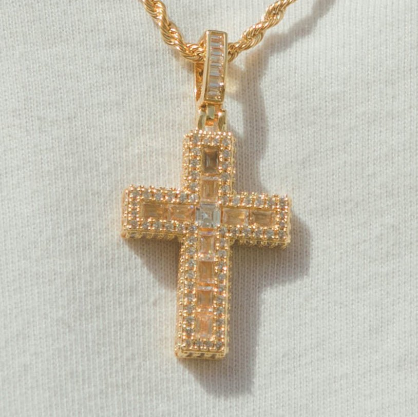 Baguette Cross Pendant - Gold - Cernucci